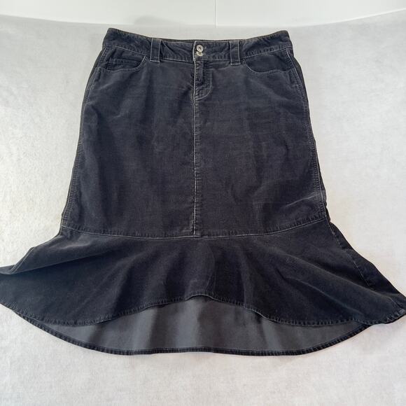 Riders Copper Skirt Corduroy Woman's 9M Hi Lo Flounce Trumpet Modest Black - Picture 1 of 11